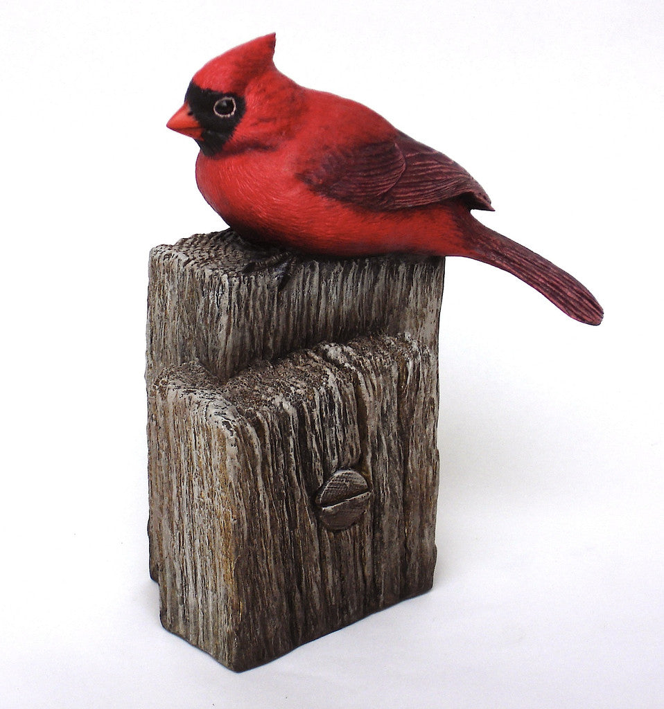 Cardinal Wood Carving Statue Garden Handmade Animal Sculpture